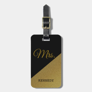 Svart och guld- Mrs.Bride-nygift person Bagagebricka