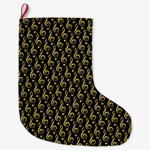 Svart och Guld Musical Treble Clef Stocking Stor Julstrumpa