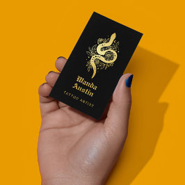 Svart och Guld Mystic Snake Tattoo Artist Visitkort