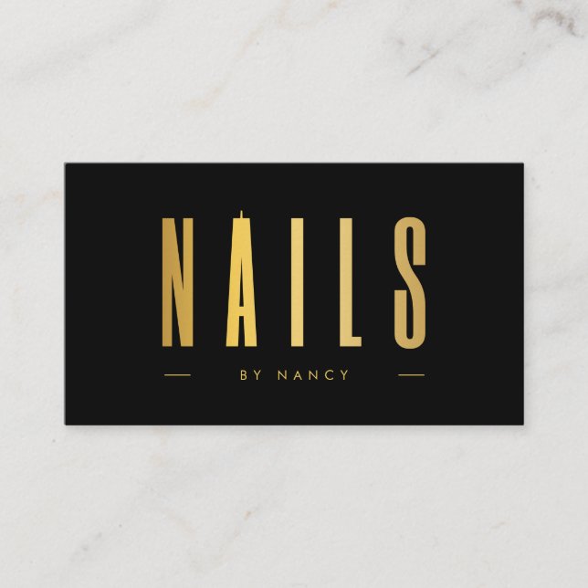 Svart och Guld Nail Artist Nagel minimalist Visitkort (Framsida)