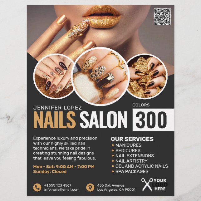 Svart och Guld Nail Salon flyer (Framsidan)