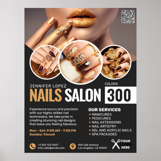 Svart och Guld Nail Salon, Makeup Artist Poster (Framsidan)