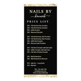 Svart och Guld Nail Salon Pris List-tecken Reklamkort