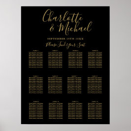 Svart och Guld Namnteckning sätesschemat Bröllop Poster