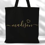 Svart och Guld Namnteckning skript Bridesmaid Gift Tygkasse<br><div class="desc">Black and Guld Namnteckning skript Bridesmaid Gift Tote Bag. Anpassa detta anpassad design med ert eget namn och anpassningsbar färg.</div>
