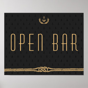 Svart och Guld Nautiskt Bröllop, öppet Pub Poster