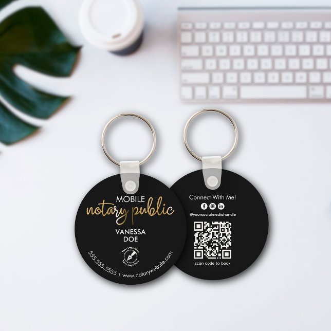 Svart och Guld-notär QR-Logotyp - Business Promo Nyckelring (Skapare uppladdad)