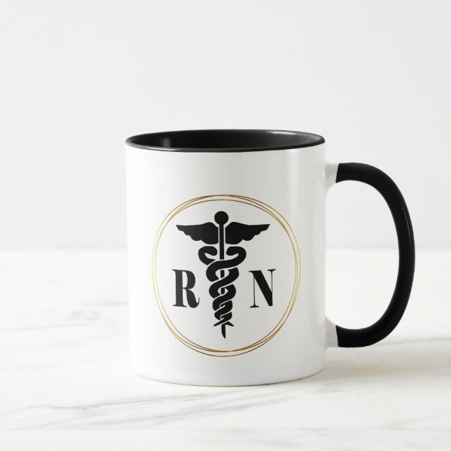 Svart och Guld Nurse Caduceus Symbol Mugg (Höger)