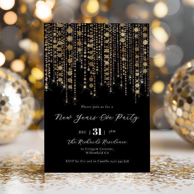 Svart och guld nyårsaftonfest  inbjudningar (New Years Eve Invitation | Black and Gold)