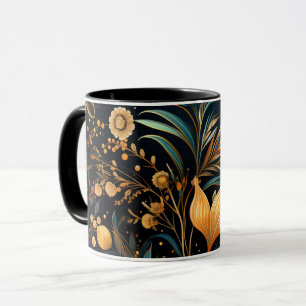Svart och Guld Ornamental Mönster Mugg