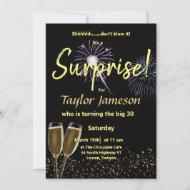 Svart och guld överraskning vinglas  inbjudningar