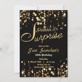 Svart och guld överraskningsinbjudan med QR-svar Inbjudningar