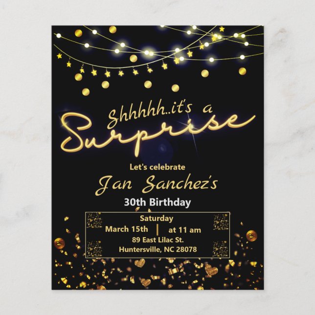 Svart och guld-överraskningsinbjudan till budget F Flygblad (Framsidan)