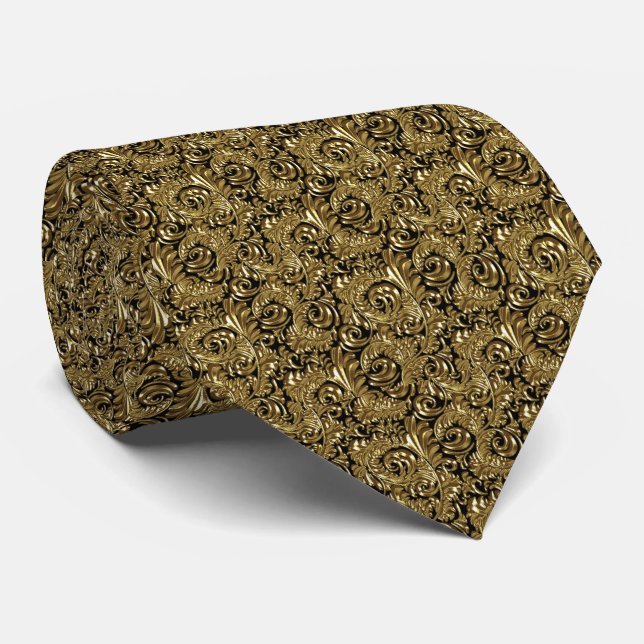 Svart och guld- Paisley manar Tie Slips (Rullad)
