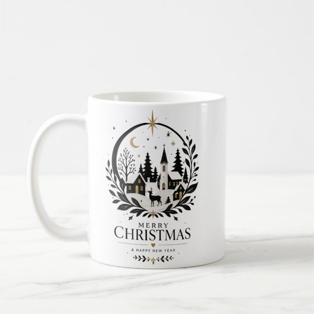 Svart och guld papper skuret by kaffemugg (Vänster)