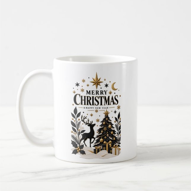 Svart och guld papperklippt träd kaffemugg (Vänster)