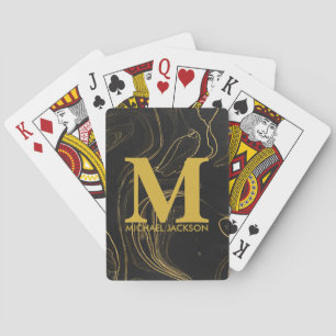 Svart och Guld Personlig Monogram Anpassat Namn Casinokort