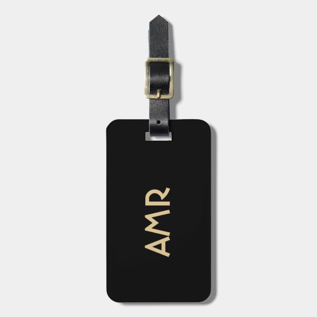 Svart och guld personlig monogram  bagagebricka (Vertikal Framsida)