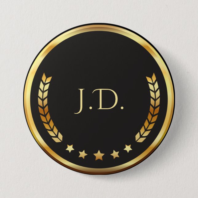 Svart och guld personlig monogram knapp (Framsida)
