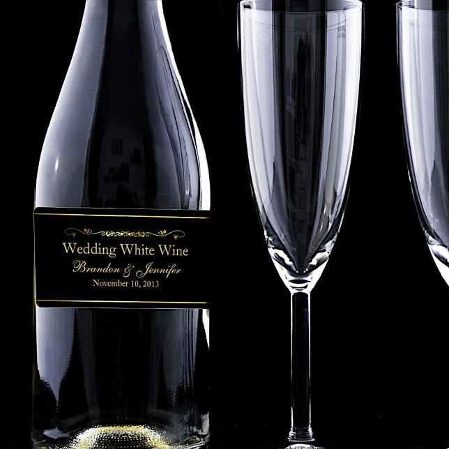 Svart och Guld Personligt bröllp Mini Vin Fraktsedel (Skapare uppladdad)