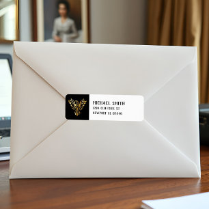 Svart och Guld Phoenix Bird Emblem Metallic look Returadress Etikett