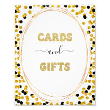 Svart och guld prits Cards anf Gifts-skylt