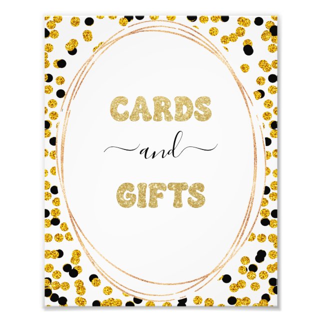 Svart och guld prits Cards anf Gifts-skylt Fototryck (Framsidan)