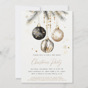 Svart och Guld-prydnadsföremål Baubles jul Party Inbjudningar