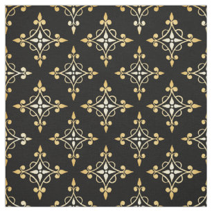 Svart och guld- Quatre blommigtdamast för lyx Tyg