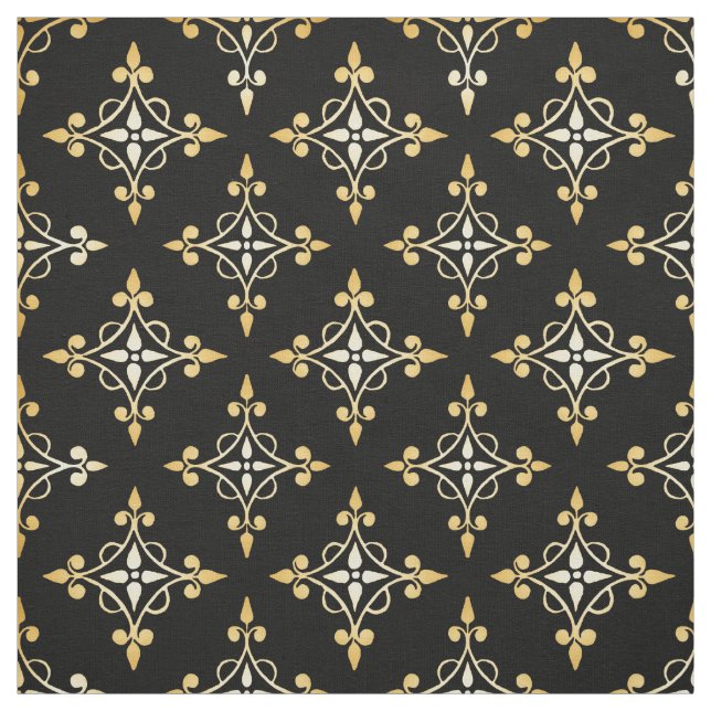 Svart och guld- Quatre blommigtdamast för lyx Tyg (Provkarta)