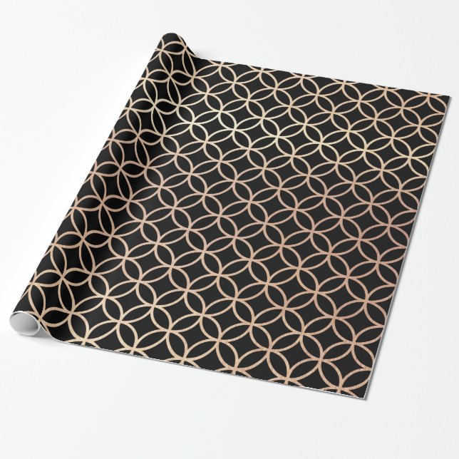 Svart och guld- Quatrefoil design för elegant Presentpapper (Utrullad)