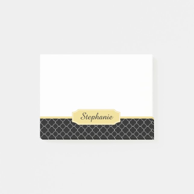Svart och guld- Quatrefoil Monogram Post-it Block (Framsida)