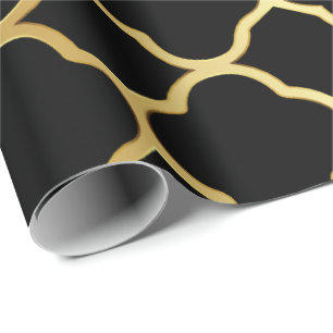 Svart och guld- Quatrefoil mönster Presentpapper