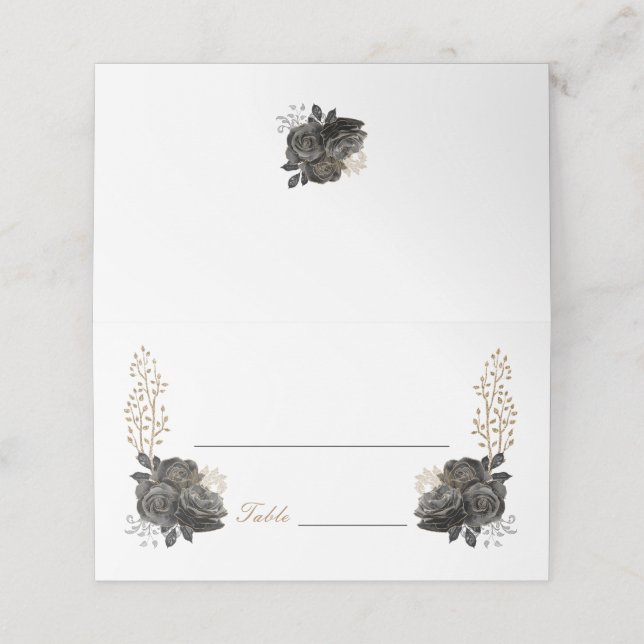 Svart och Guld Quinceañera-mappat platskort Placeringskort (Utvändigt utvikt)