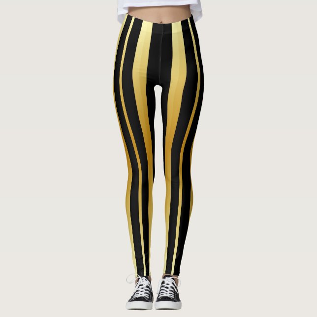Svart och Guld Rand Leggings (Framsida)