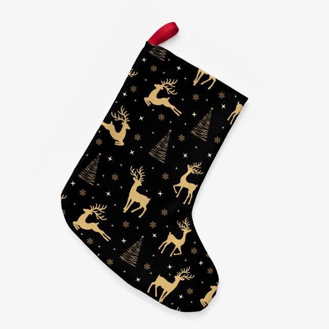 Svart och Guld Rener - liten julklapp Julstrumpa (Framsidan (Hängande))