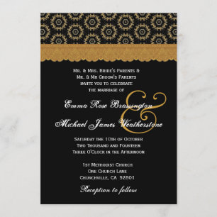 Svart och Guld Retro Circles Monogram Bröllop A08 Inbjudningar