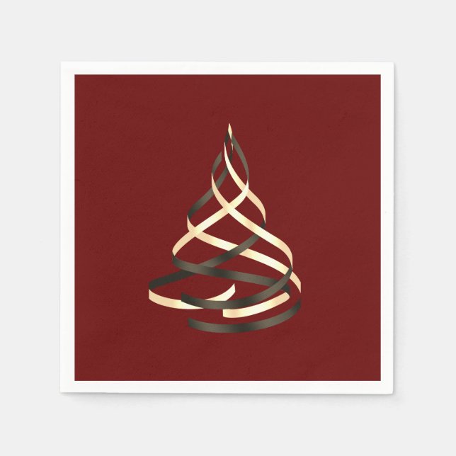 Svart och Guld Ribbon Julgran Pappersservett (Framsidan)