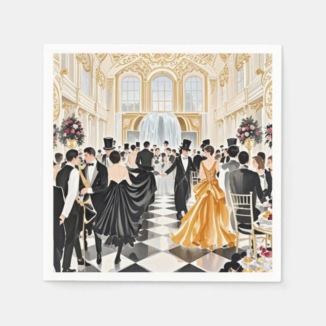 Svart och guld, Rik lyx, Moulin rouge stil Pappersservett (Framsidan)