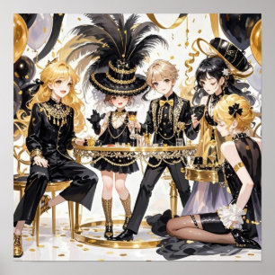 Svart och guld, Rik lyx, Moulin rouge stil Poster