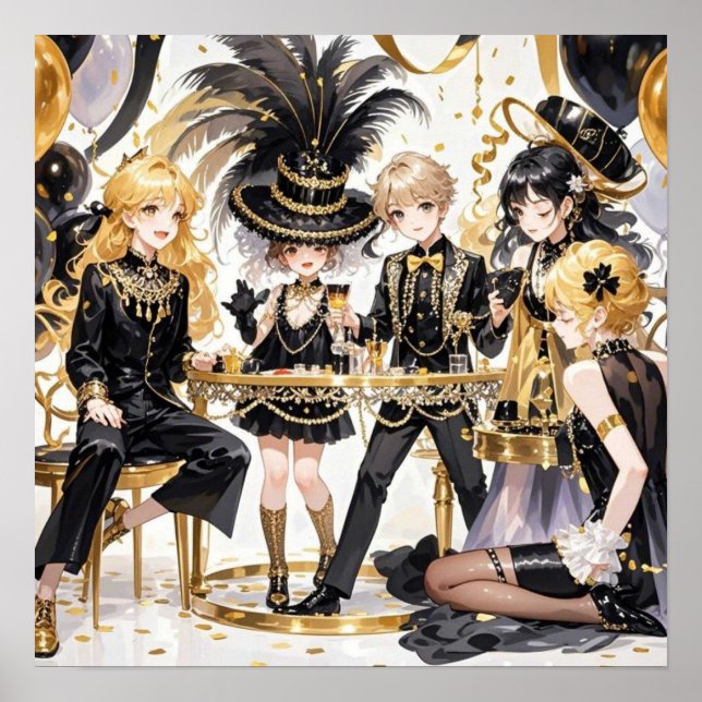 Svart och guld, Rik lyx, Moulin rouge-stil Poster (Framsidan)