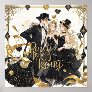 Svart och guld, Rik lyx, Moulin rouge stil Poster