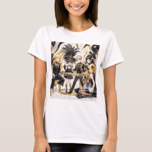 Svart och guld, Rik lyx, Moulin rouge stil T Shirt