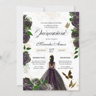 Svart och Guld Ro Butterfly Mariposa Quinceanera Inbjudningar