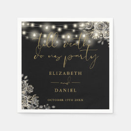 Svart och Guld Ro String Ljus Gothic Bröllop Pappersservett