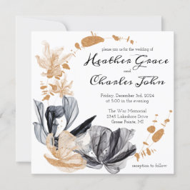 Svart och guld rökblommor bröllopsinbjudan inbjudningar