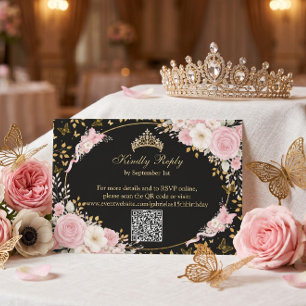 Svart och guld rosenskär Quinceañera fjäril OSA Kort