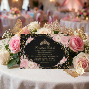 Svart och guld rosenskär Quinceañera fjäril Tilläggskort