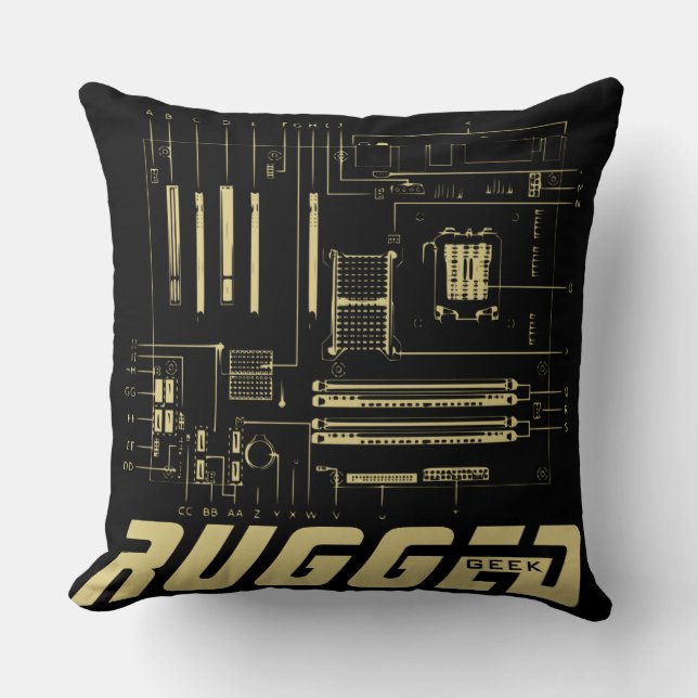 Svart och guld RUGGED GEEK Motherboard Tech Kudde (Framsida)