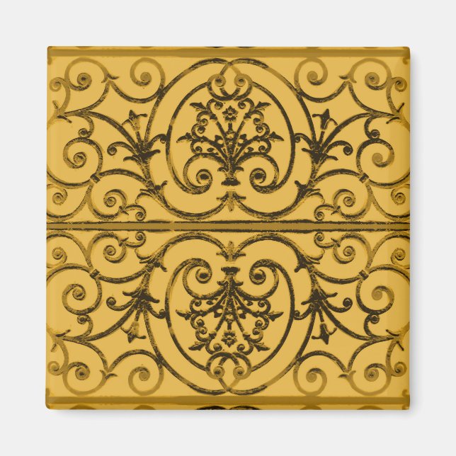 Svart- och guld-rullverk mönster magnet (Framsidan)